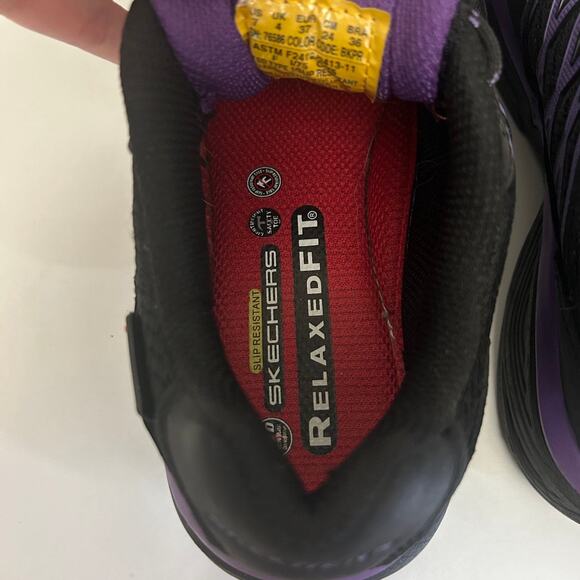 Women's Black/Purple Skecher Lightweight Safety toe Shoe 7 - Picture 7 of 9